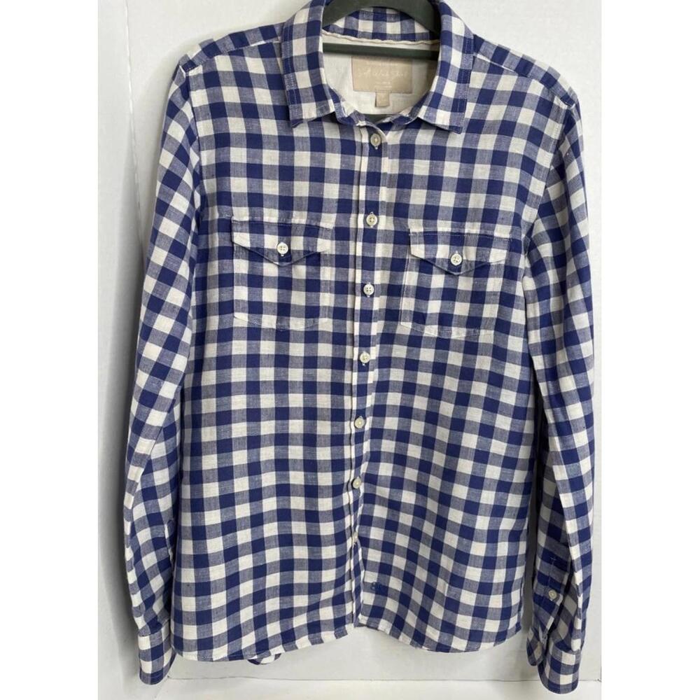 Vintage J Jill  Linen Button Down Gingham Purple / White Size Small